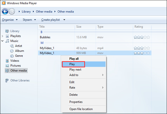 Windows Media Player version