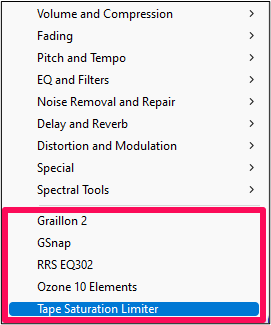 Audace de la liste des plugins