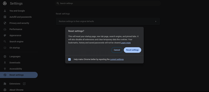 Wiederherstellung der ursprünglichen Chrome-Einstellungen