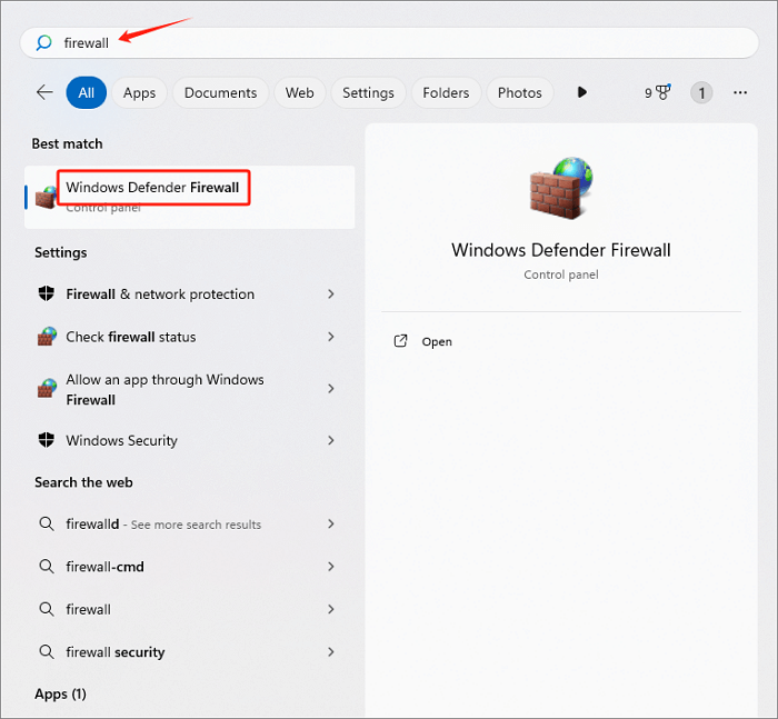 搜尋防火牆窗口