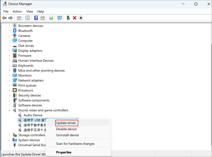 selecione o driver de áudio que precisa ser atualizado