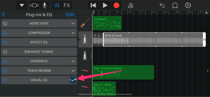 Fare clic su Visual EQ per aprire il display grafico