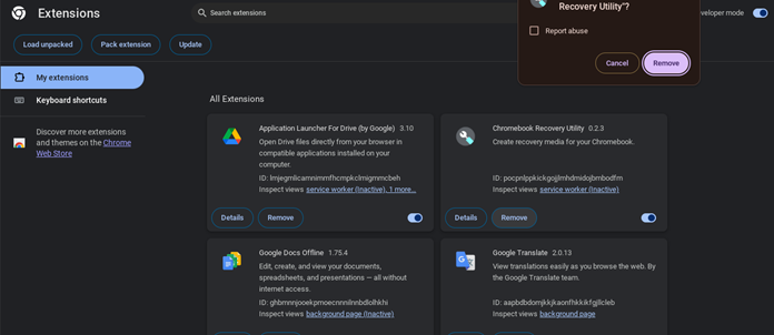 Erweiterungen abschalten