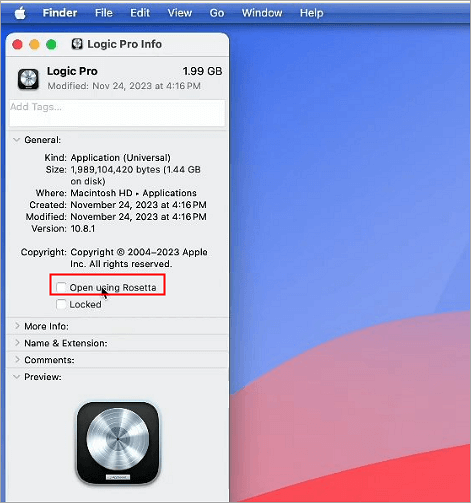 取消勾選使用 Rosetta 打開