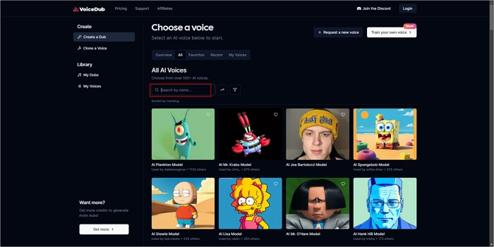  Choose or search for the desired AI voice