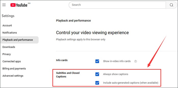 revisar la configuración de los subtítulos de YouTube