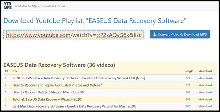 YTBMP3 Downloader Mp3 dalla playlist di YouTube