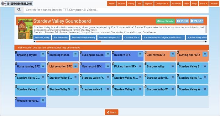 101Soundboard für Stardew Valley