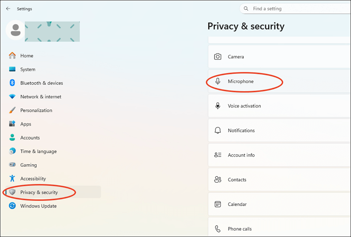 Check microphone settings