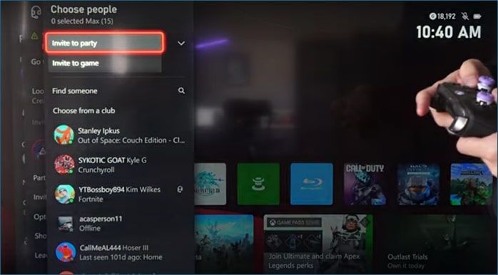 Invite to party Xbox