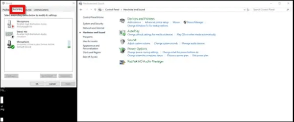 choose the microphone as the default audio device