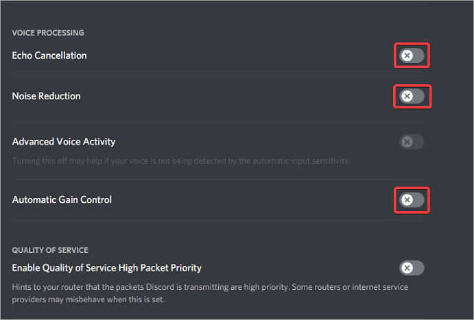 uncheck noise suppression