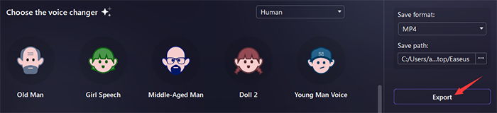 exportar o arquivo do EaseUS VoiceWave