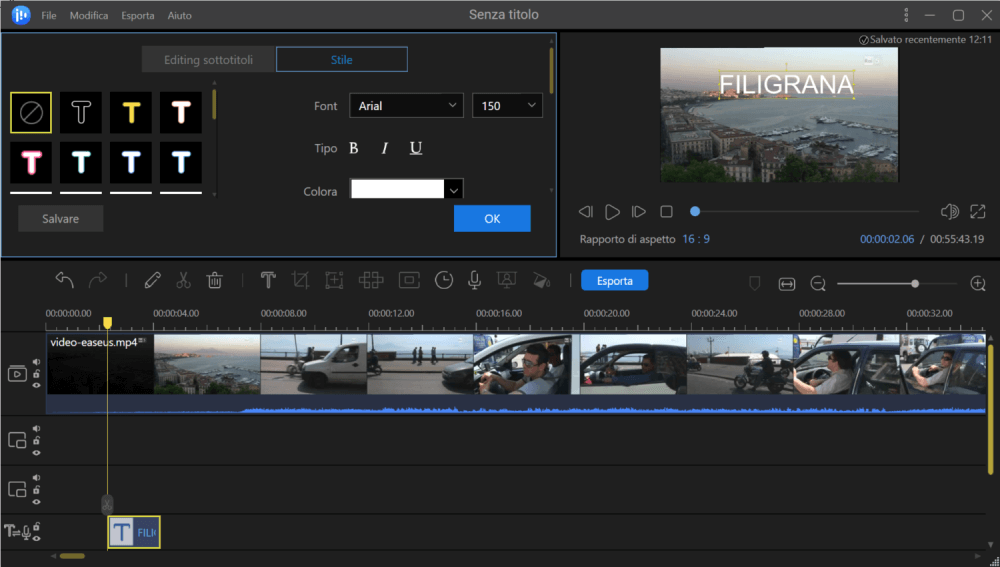 aggiungere i testi al video