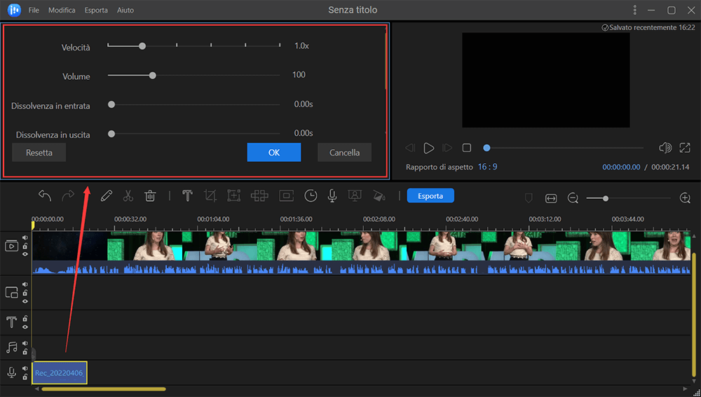 configurare le impostazioni della voce fuori campo